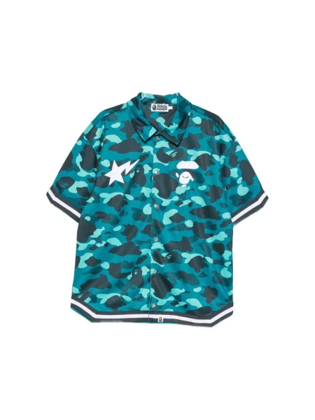 Krótka koszula z krótkim rękawem A Bathing Ape® z krótkim rękawem z kołnierzem zielona