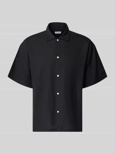 Koszula casualowa o kroju regular fit z mieszanki bawełny i lnu Jack & Jones czarna