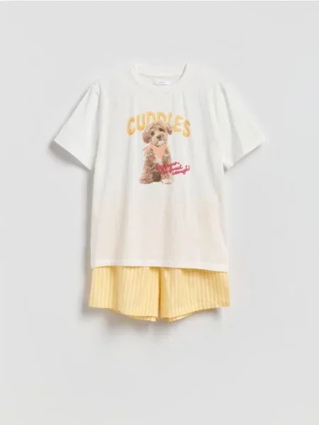 Reserved Set pijama din două piese cu imprimeu galben