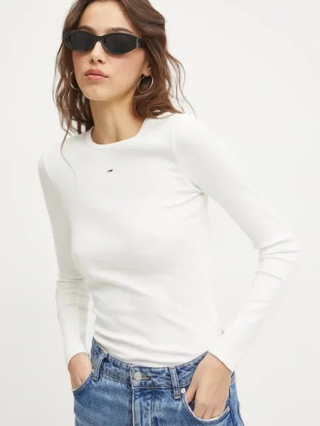 Tricou cu mânecă lungă Tommy Jeans alb