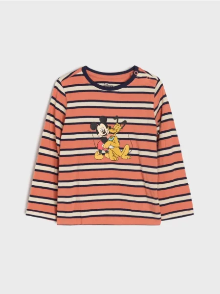 Sinsay tričko s pruhy Mickey Mouse oranžová