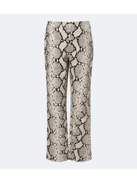 Pantaloni Róhe din piele cu model piele de șarpe bej
