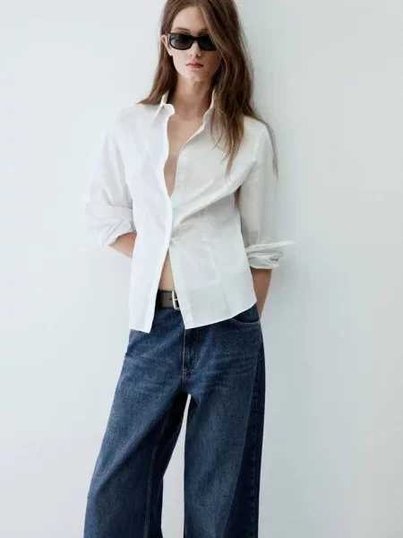 Jeansy wide leg ze zdobieniami Kobieta 34 MANGO ciemnoniebieski