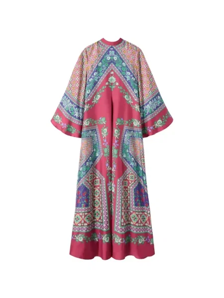 Sukienka maxi La Doublej z kokardką w kwiatki garniturowa czerwona