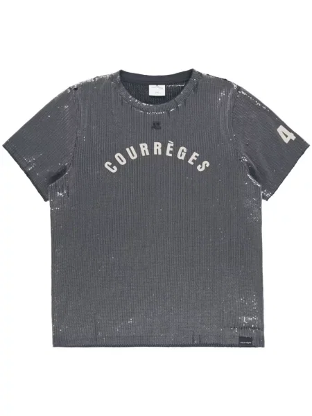 Tricou Courreges cu broderie gri