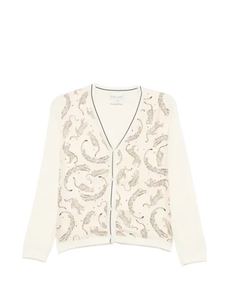 Cardigan Forte_forte cu imagine cu model leopard cu decolteu în V