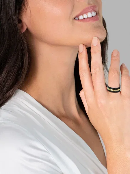 Trilani Inele galben auriu transparent negru