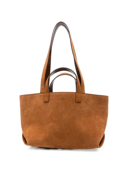 Geantă shopper A.p.c. din piele de căprioară cu autograf maro