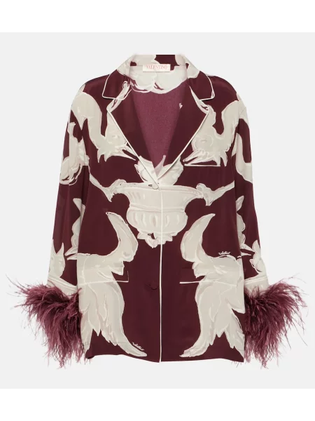 Jedwabny top Valentino z nadrukiem czerwony