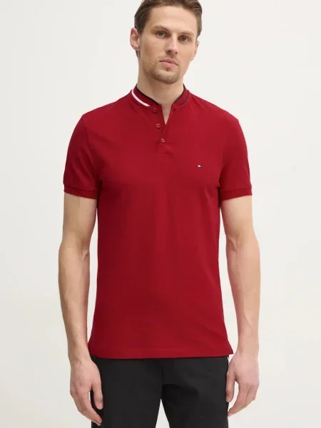 Тениска с яка Tommy Hilfiger с изчистен дизайн червено