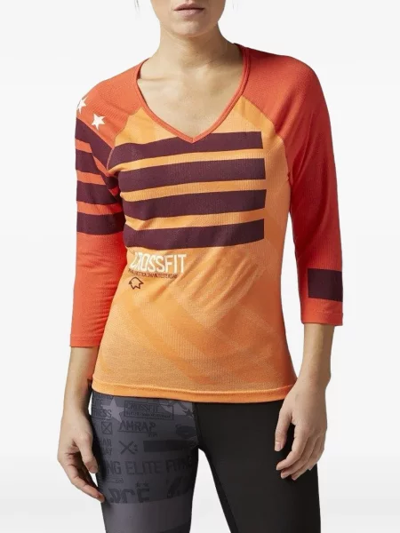 Tricou Reebok cu dungi cu decolteu în V portocaliu