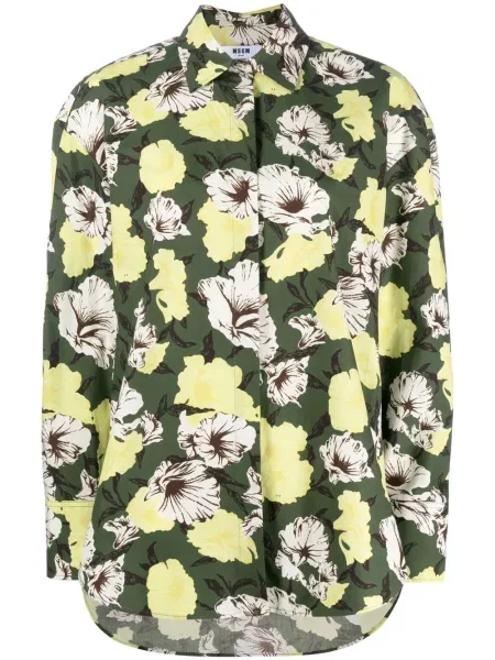 Cămașă Msgm cu model floral cu imagine lungă verde