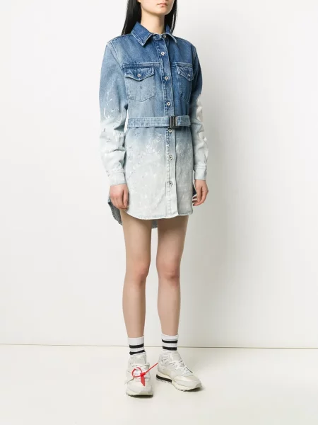 Džínové šaty Off-white s přechodem barev bílé
