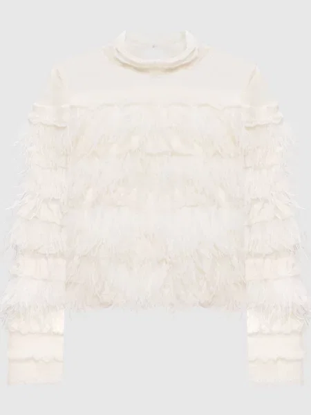 Светр з вовною альпаки та з пір'ям страуса Twinset білий