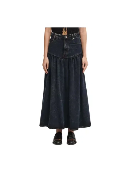 GANNI spódnica jeansowa Light Denim Long granatowy maxi rozkloszowana niebieska