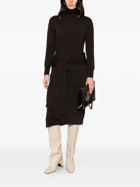 Rochie midi Su cu legături maro