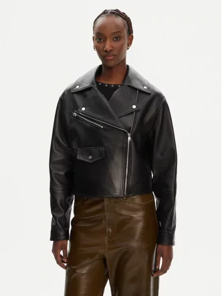 HUGO Kurtka skórzana Laridas czarny