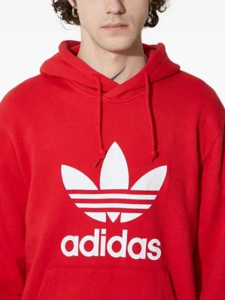 Hanorac grafic Adidas cu dungi cu imagine cu decolteu rotund alb