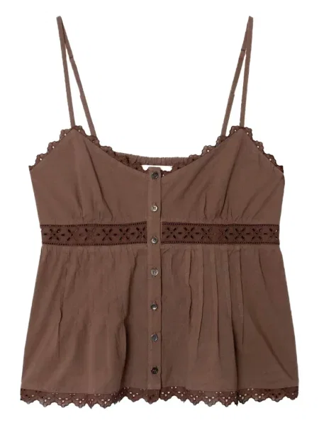 Koszula Xirena bez rękawów koronkowa brązowa