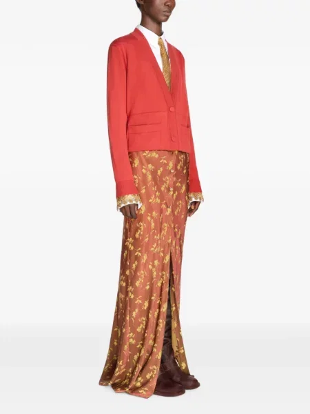 Lung fustă Dries Van Noten din jacard maro