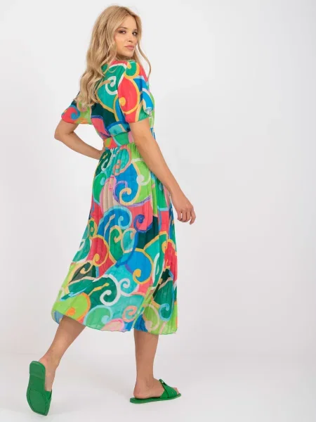 Rochie mini Fashionhunters cu mâneci scurte plisată scurtă verde