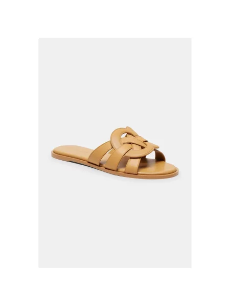 Coach klapki z odkrytymi palcami skórzane Lena Leather Slide Sandal beżowe