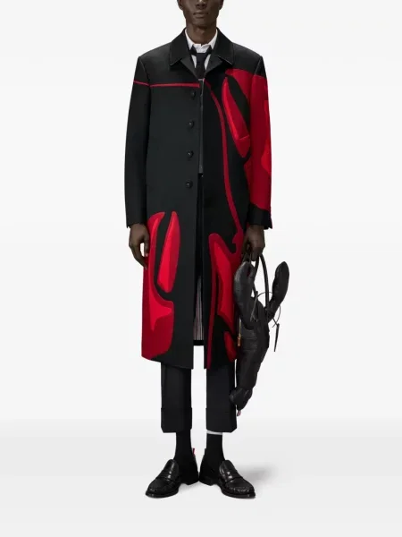 Palton Thom Browne din țesătură twill negru