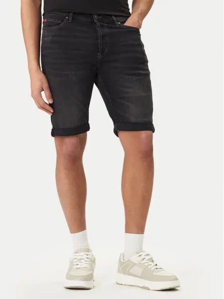 HUGO Szorty jeansowe Szary Tapered Fit czarne