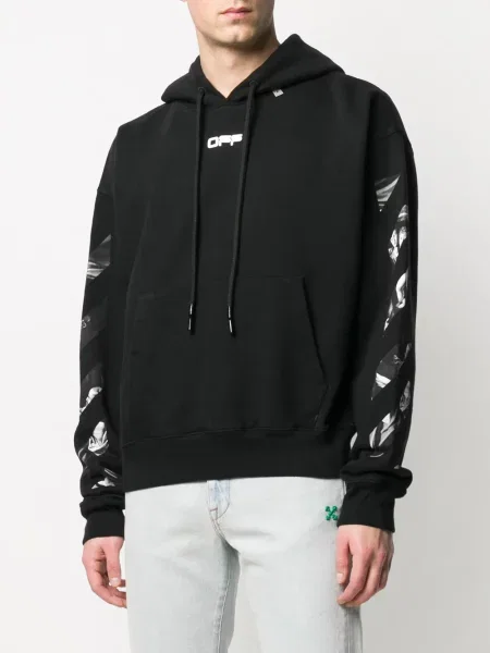 Hanorac cu glugă Off-white cu imagine alb