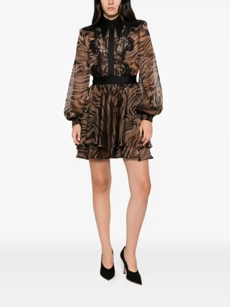 Rochie mini Babylone Paris cu imagine din dantelă cu model zebră maro