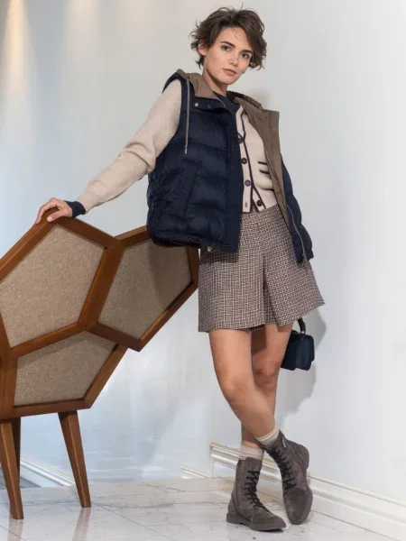 Шорти з вовни у візерунок гусяча лапка з люрексом Brunello Cucinelli коричневі