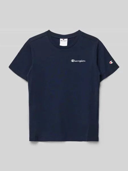 T-shirt z Wyhaftowane logo i Okrągły dekolt Champion granatowa