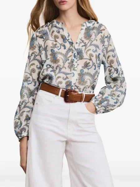 Bluză Veronica Beard cu decolteu în V cu model paisley alb