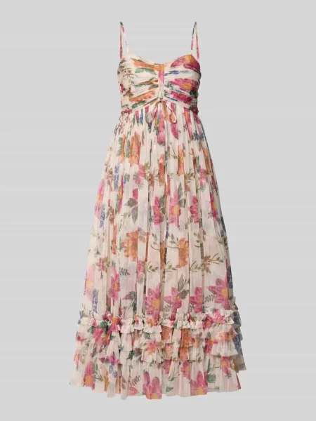 Sukienka koktajlowa z siateczki w stylu warstwowym Lace & Beads biała