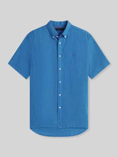 Koszula z krótkim rękawem o kroju regular fit z czystego lnu Tommy Hilfiger niebieska