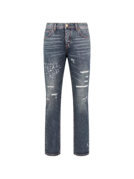 Blugi drepți Philipp Plein zdrențuiți albastru