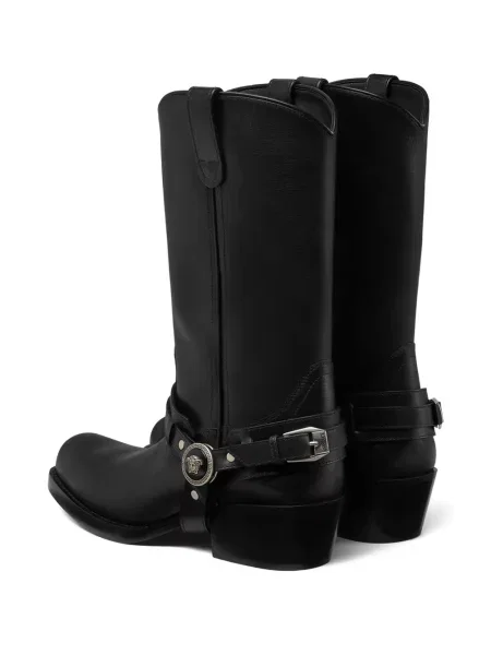 Botine Versace din piele cowboy negru