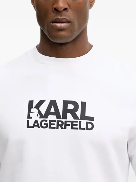 Pulover Karl Lagerfeld cu imagine cu decolteu rotund alb