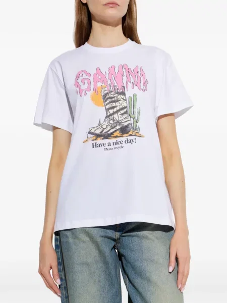 Tricou Ganni cu imagine alb
