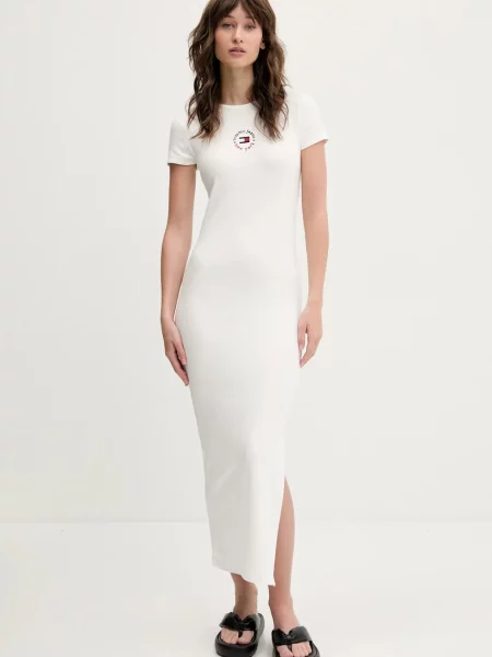 Tommy Jeans sukienka midi dopasowana biały