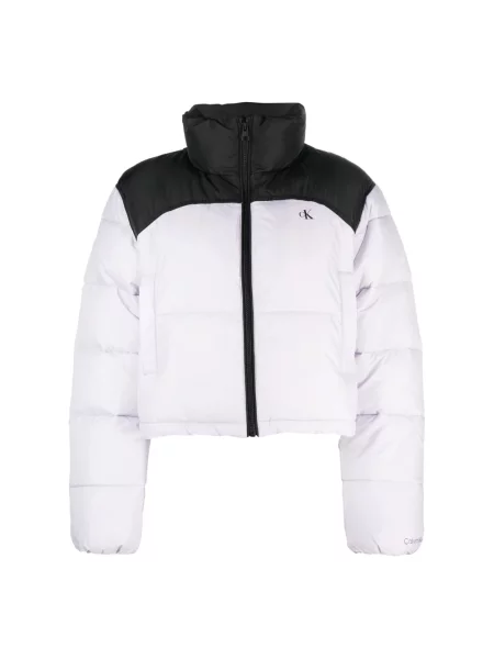 Kurtka pikowana krótka z detalem z logo Calvin Klein Jeans biała