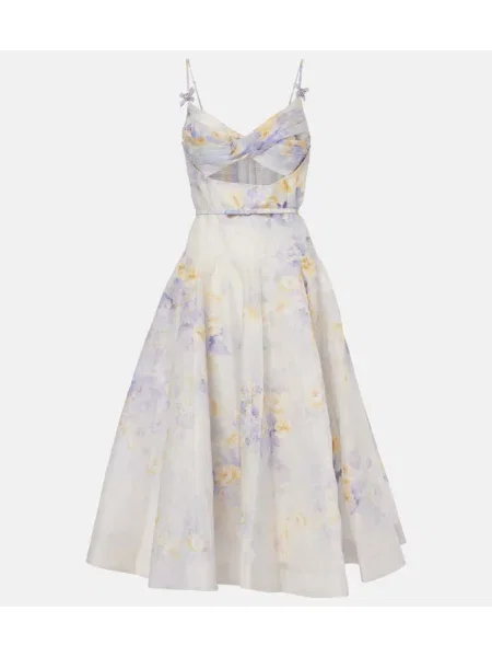 Rochie midi Zimmermann de in cu model floral până la genunchi alb