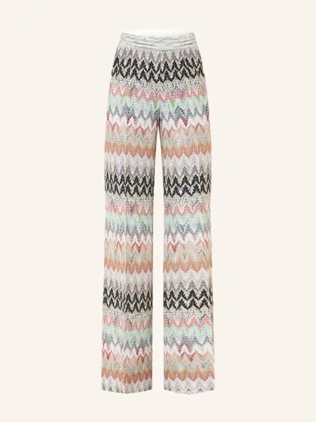 Missoni Pletené Kalhoty S Třpytivou Přízí / světle červená / světle zelená bílá