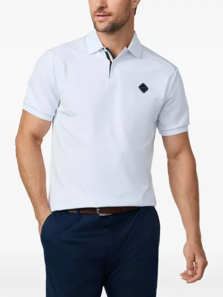 Tricou polo Hackett London cu dungi cu autograf alb