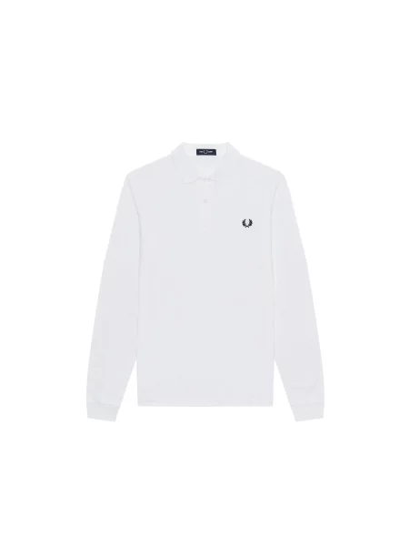 Zwykła koszulka polo z długim rękawem Fred Perry biała