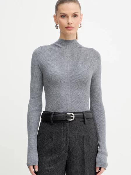 BOSS pulover de lână light cu turtleneck gri