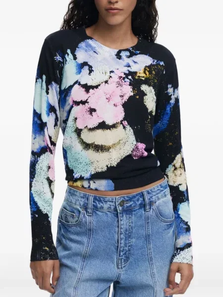Tricou Desigual cu model floral cu imagine negru