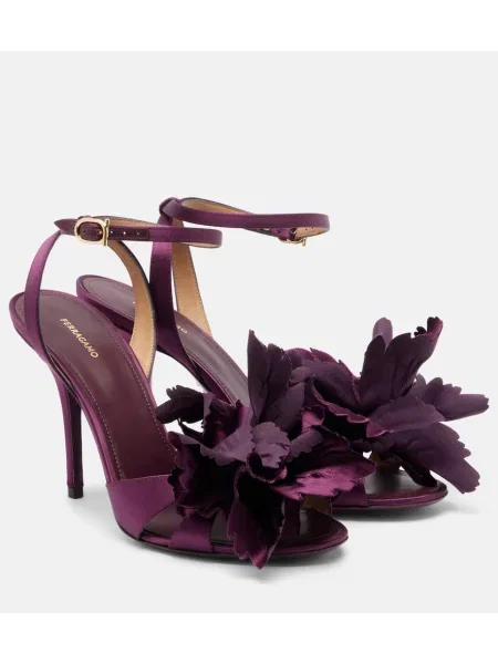 Sandale Ferragamo din satin cu model floral violet