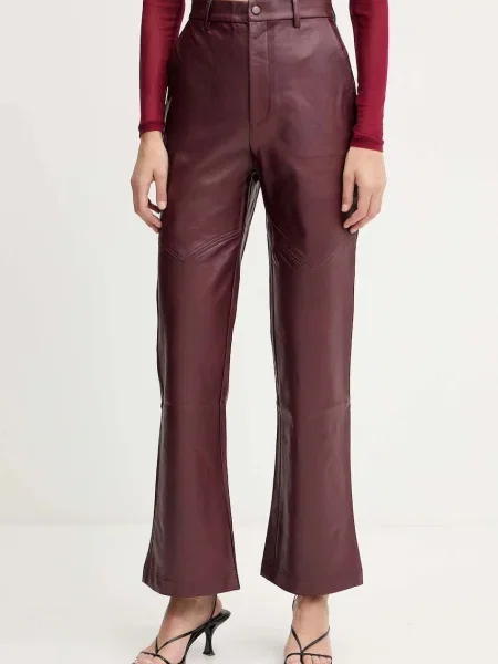 Bardot pantaloni evazați high waist bordo