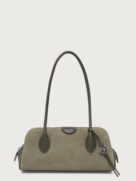 Calvin Klein Geantă Emblem Trio Suede Shoulder Bag închis verde